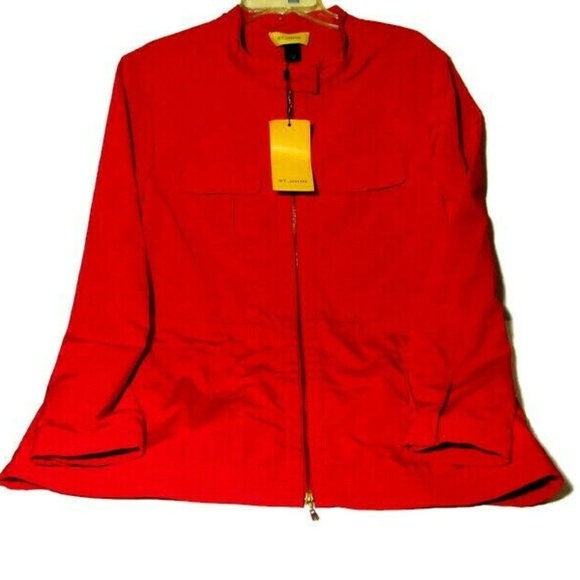 ST. JOHN Red Full Zip Solid Casual Jacket Blazer L - Picture 1 of 8